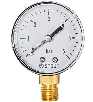 Манометр радиального подключения 1/4", измерение до 6 бар STOUT