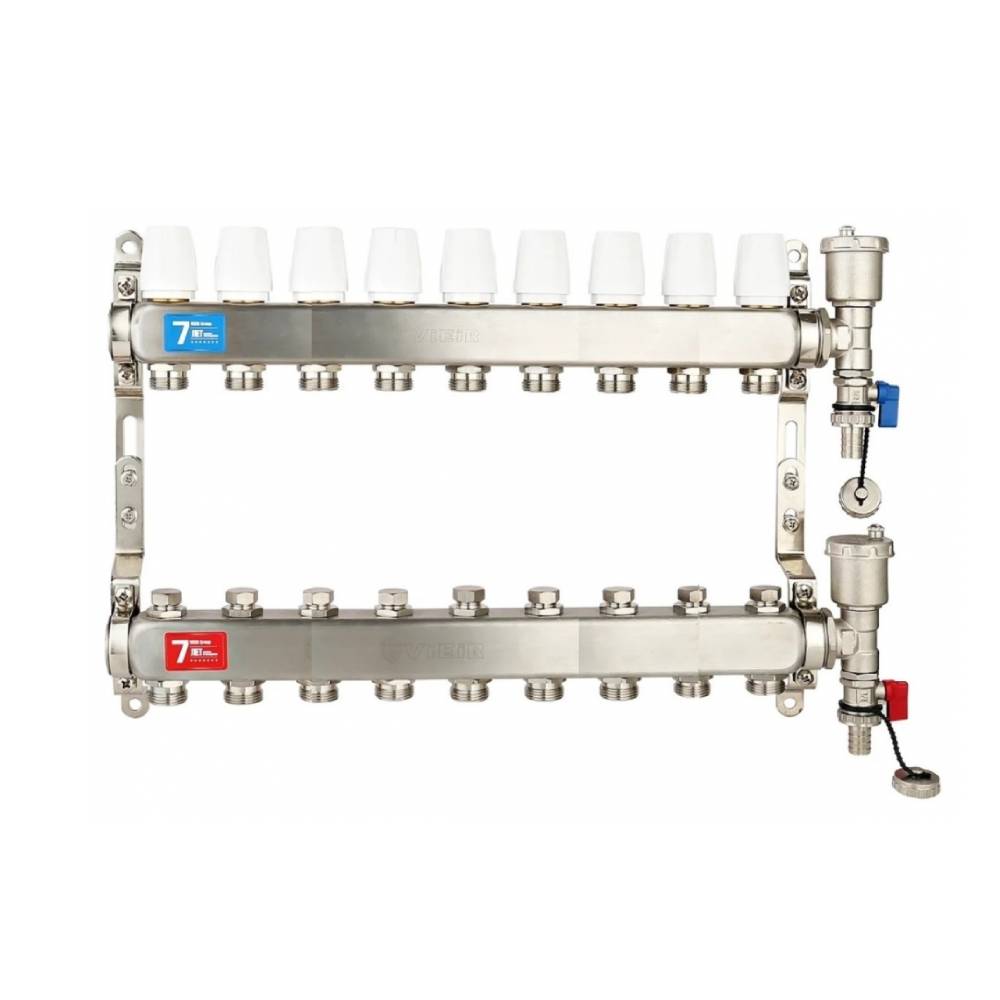 Коллекторная группа 1"х9 вых. Евроконус 3/4" без расходомеров, автомат. воздухоотвод Vieir (нерж. сталь) 