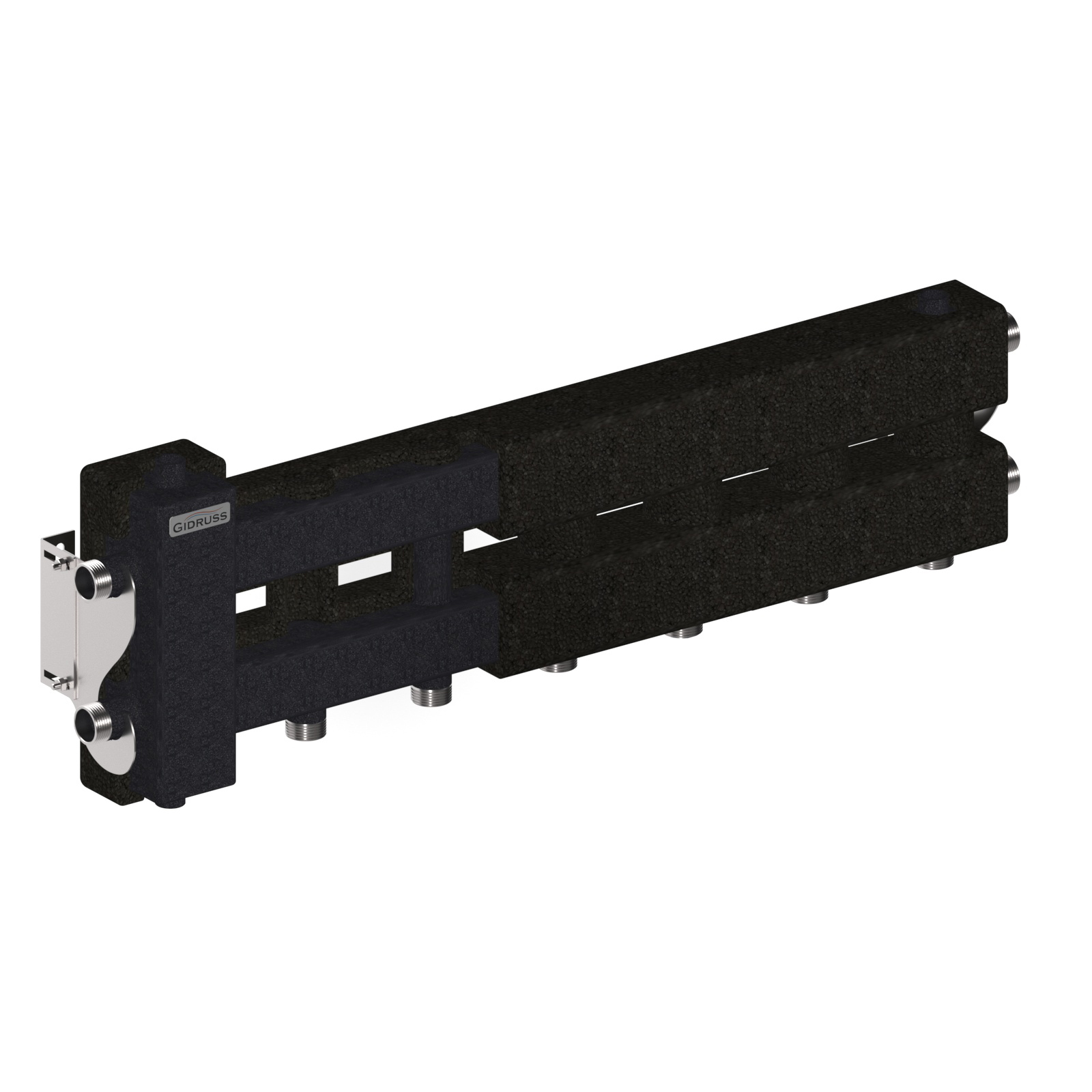 Коллектор балансировочный Gidruss BM-60-4D.EPP с термоизоляцией до 60 кВт, вх. G 1″, 3+1 контура G 1″,4D-кронштейны K.UMS