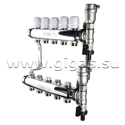 Коллекторная группа нержавеющая 1"х5 выхода Евроконус 3/4" VALTEC																														