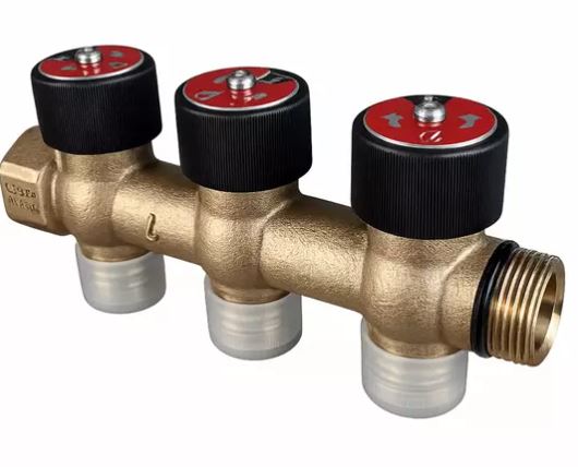Коллектор SHB 3/4" бронзовый с вентилями НР/ВР 4x3/4"НР Евроконус, ц/ц 50мм, USYSTEMS