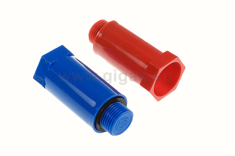 Пробка длинная полипропиленовая с резьбой 1/2'' синяя+красная комплект Valtec (уп.125)