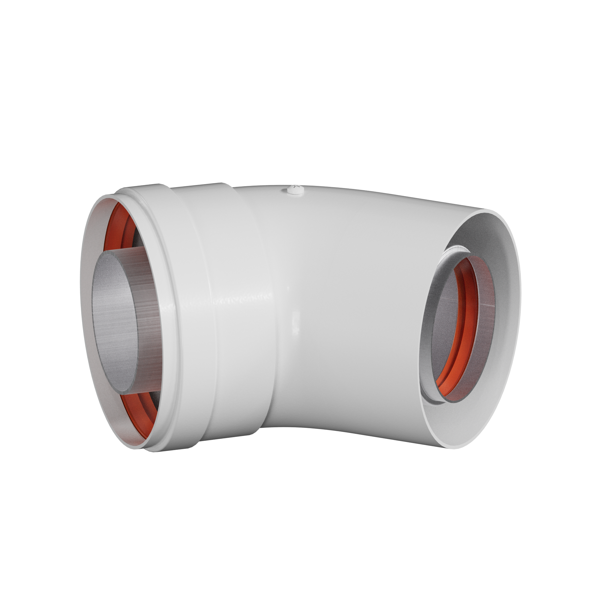 Отвод промежуточный D60/100 угол 45гр раструбный KRATS мама/папа ( разнонаправленный, направление можно поменять)