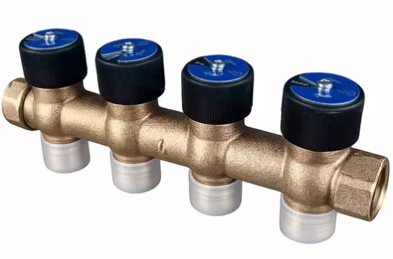 Коллектор SHB 3/4" бронзовый с вентилями НР/ВР 4x3/4"НР Евроконус, ц/ц 50мм, USYSTEMS