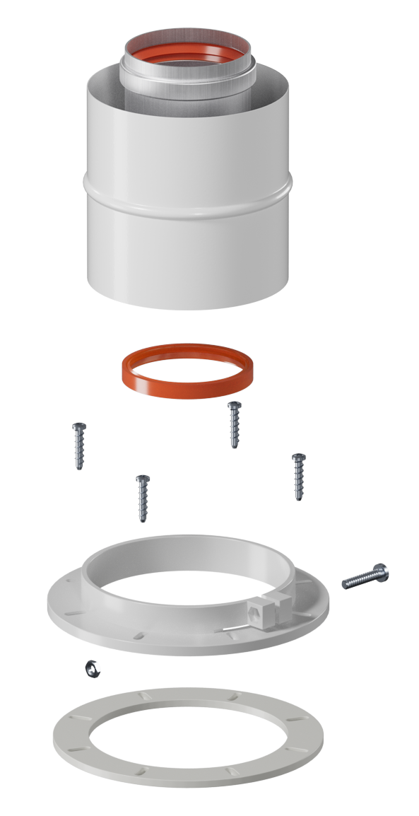 Адаптер вертикальный коакс. 60/100 (Bosch, Navien S/C/E, Baxi ECO Nova/Classic, Federica Bugatti, Fondital и др.) в комплекте фланец