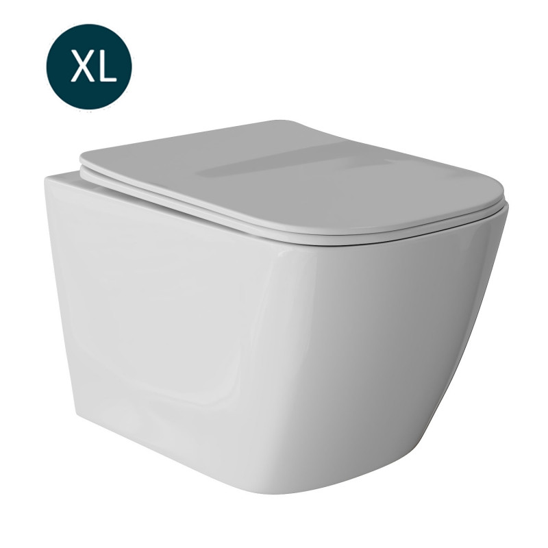 Унитаз подвесной безободковый WAVE QUADRO сиденье дюропласт, м/л, быстр, БЕЛЫЙ глянец (XL)