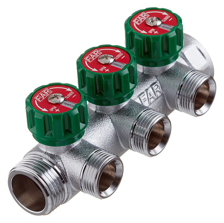 Коллектор с регул. вентилями 1"х3 вых. Евроконус 3/4 вн-нр MultiFAR