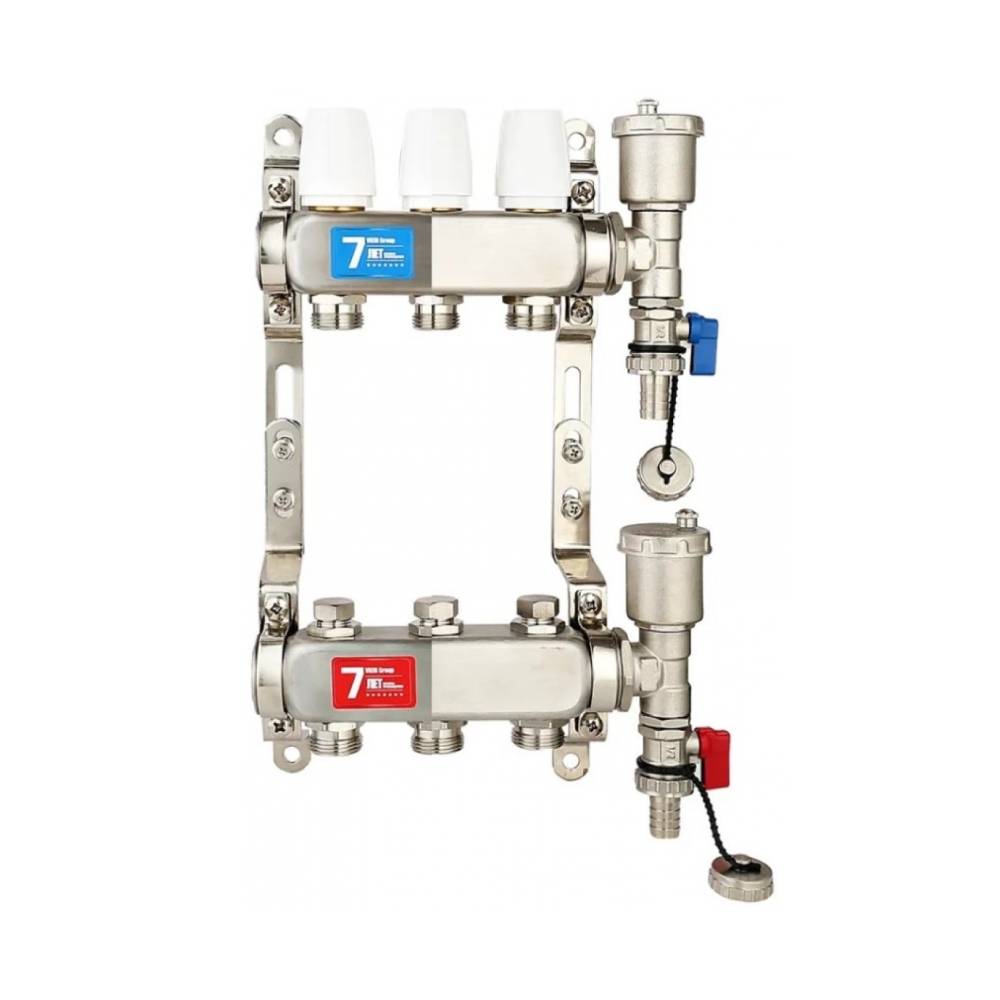 Коллекторная группа 1"х3 вых. Евроконус 3/4" без расходомеров, автомат. воздухоотвод Vieir (нерж. сталь) 
