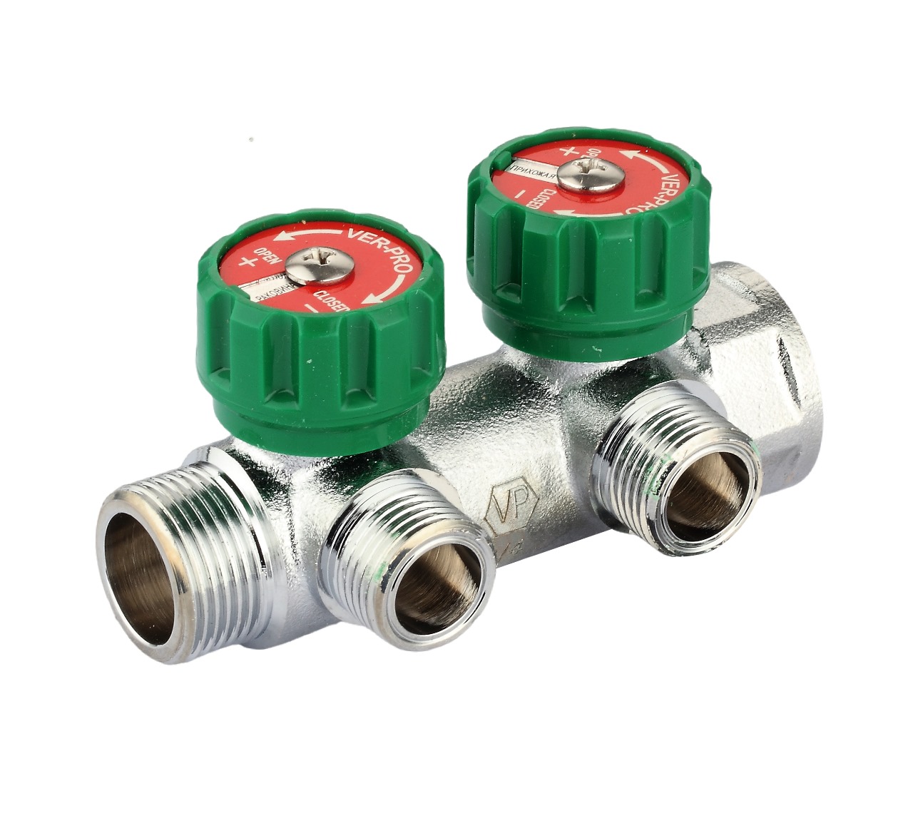 Коллектор с регул. вентилями 1"х2 вых. плоский 3/4" (25/1шт) Vieir