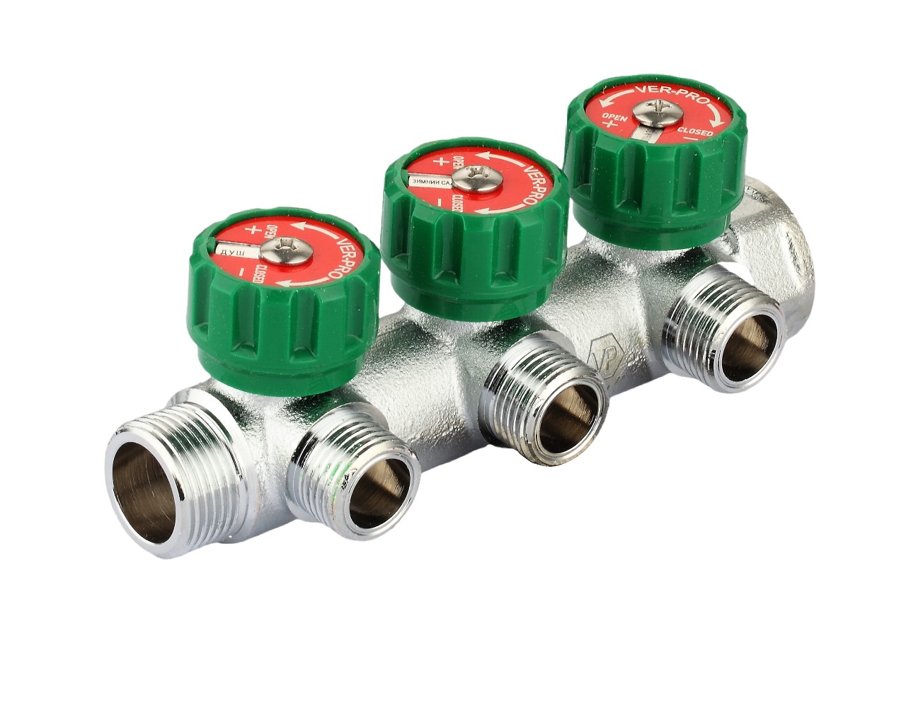 Коллектор с регул. вентилями 1"х3 вых. плоский 3/4" (25/1шт) Vieir