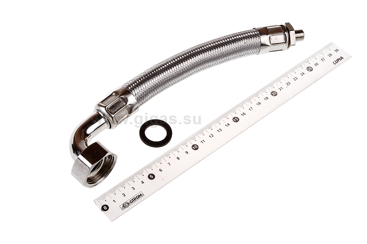 Шланг в металлооплетке 3/4''П с угол. 1/2''М, L=250 мм, нерж.