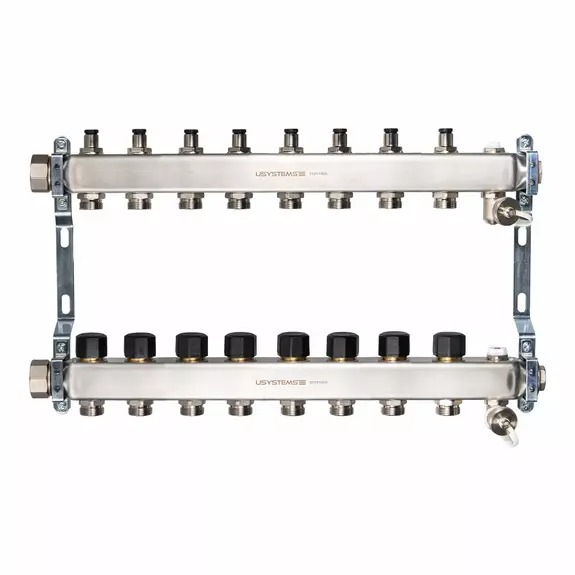 Коллектор UN с клапанами стальной с накидной гайкой, выходы 8x3/4 Евроконус USYSTEMS 