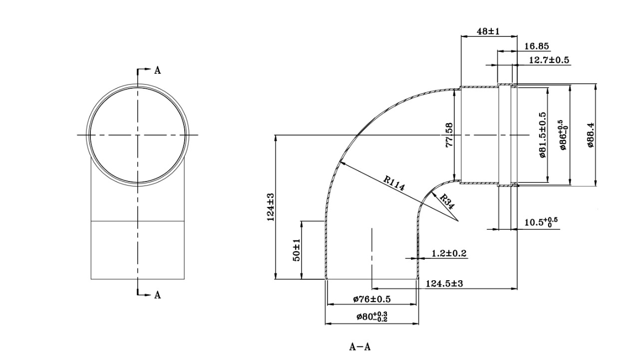 Отвод D 80 угол 90гр. M/F (мама/папа) сварной KRATS