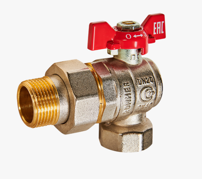 Кран шаровой угловой с американкой 3/4" ВН-НР бабочка ROMMER