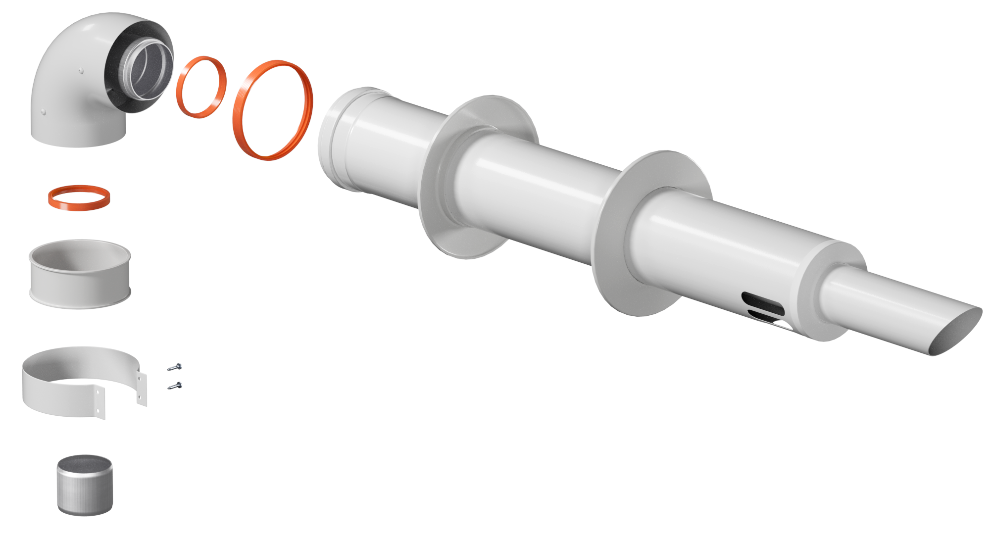 Комплект дымохода АНТИЛЕД D60/100 L1220 мм (рабочая длина 1000мм) (Baxi(кроме ECO Nova/Classic),Ariston,Haier и др.)хомут+втулка косой стальной након