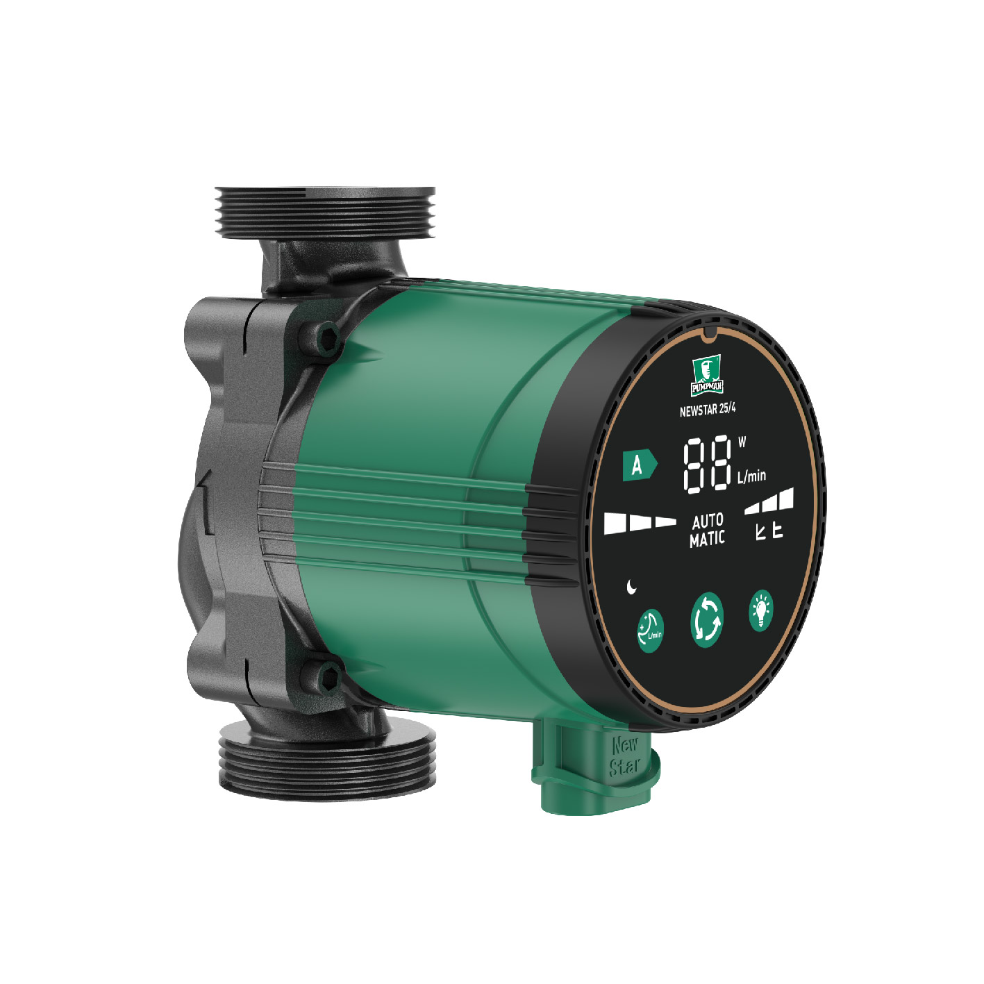 Насос циркуляционный PUMPMAN NEWSTAR 25/8-180 (част.,автонастр.,3-52Вт,8м,3,8 м³/ч,180мм,гайки и каб.)