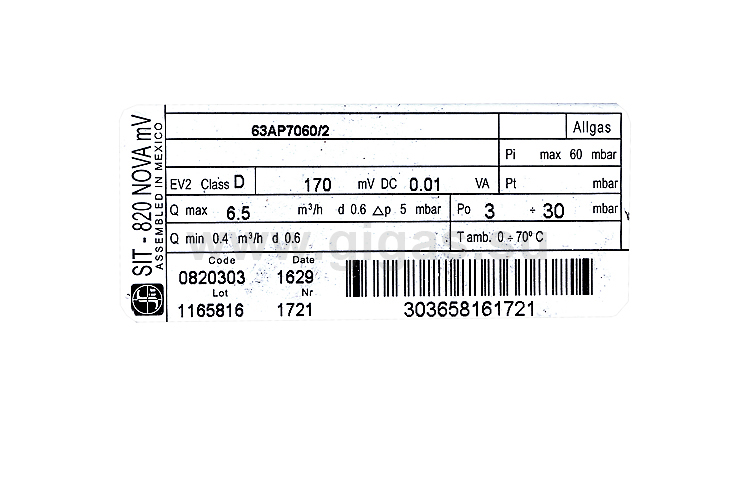 Клапан газовый 820 NOVA 0.820.303