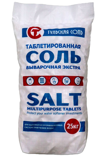 Соль таблетированная NaCI, (1 упак=25 кг) с НДС 10%