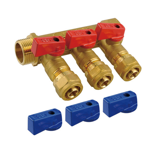 Коллектор с шаров. кранами, 3/4"х16 (ЕК), 5 вых., с цангами 1/2 Vieir