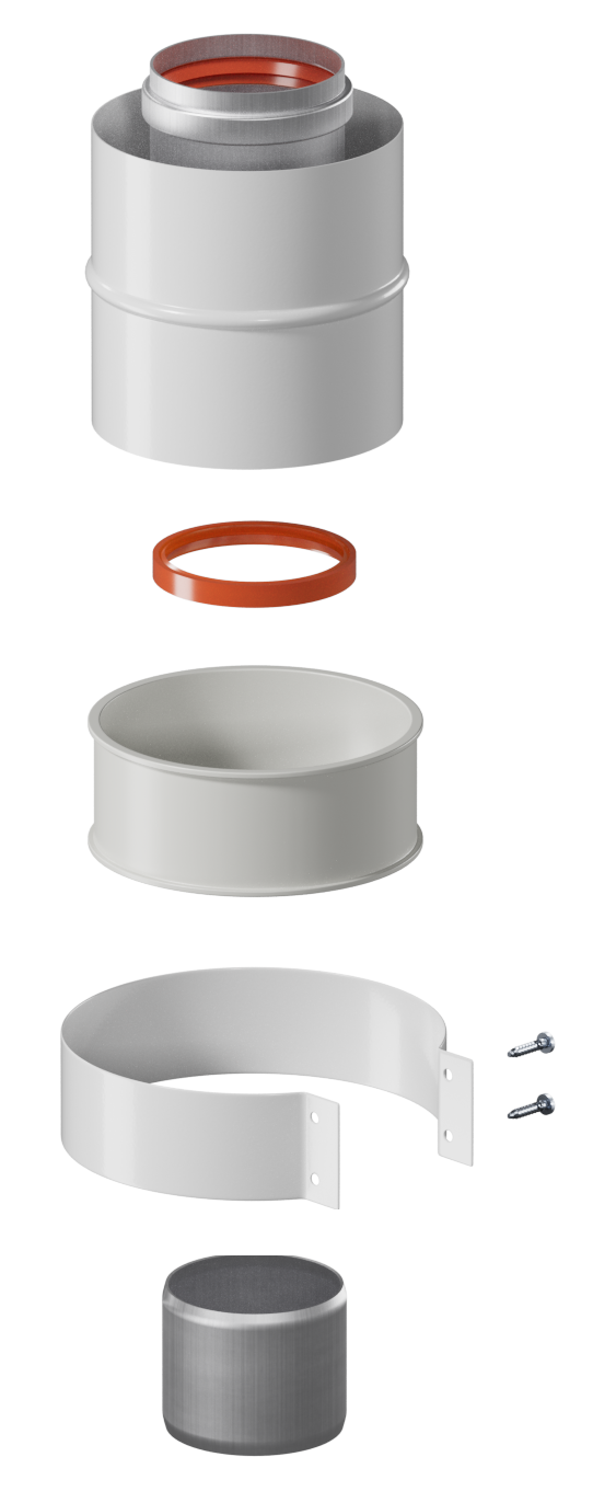 Адаптер вертикальный коаксиальный D60/100 (Baxi(кроме ECO Nova),Haier, Ariston,Vaillant,Viessm., Mizudo,Arderia и др.)хомут+ втулка в комплекте KRATS