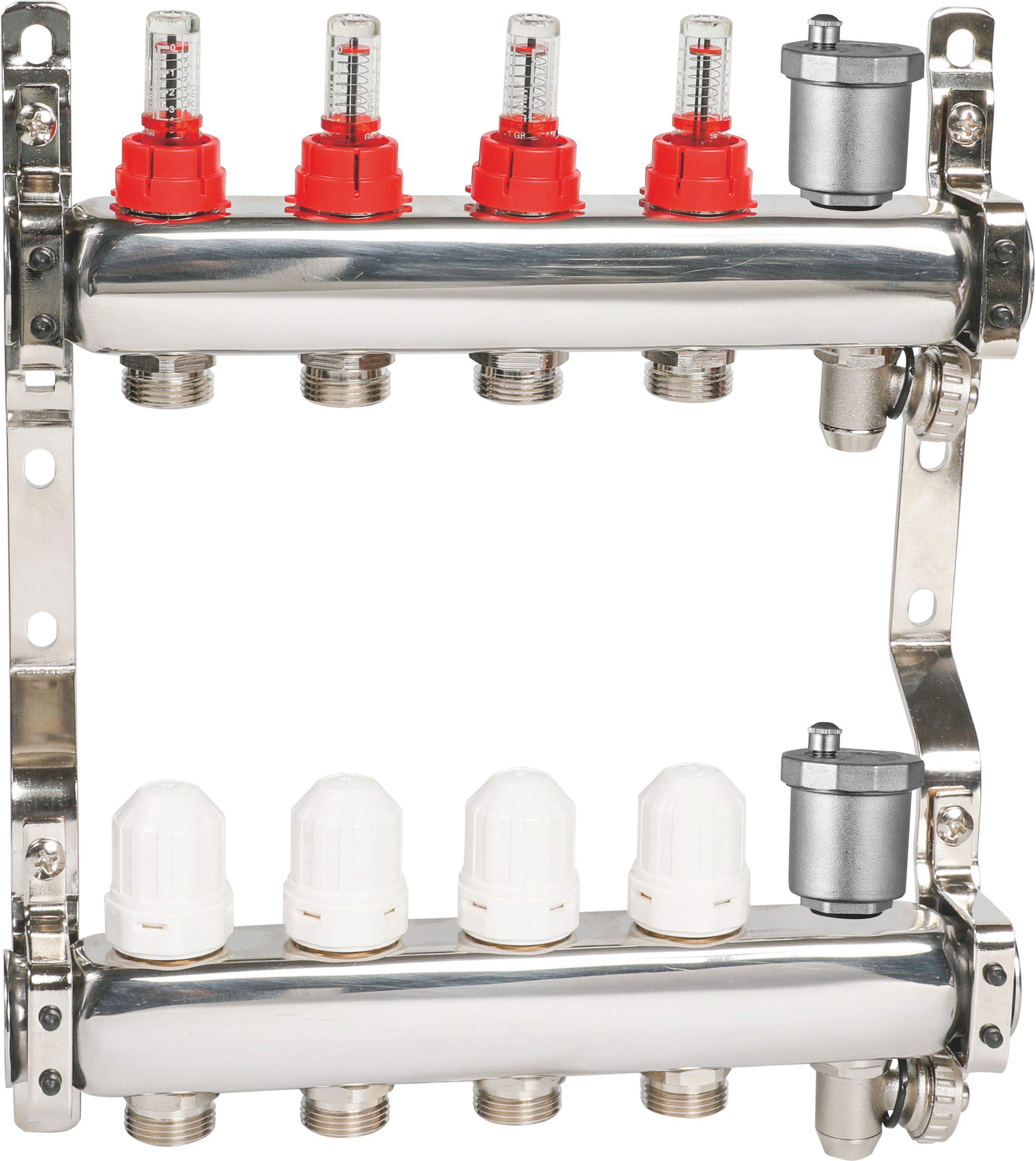 Коллекторная группа 1"х10 вых. Евроконус 3/4" с расходомерами, автомат. воздухоотвод Sibio (нерж. сталь)