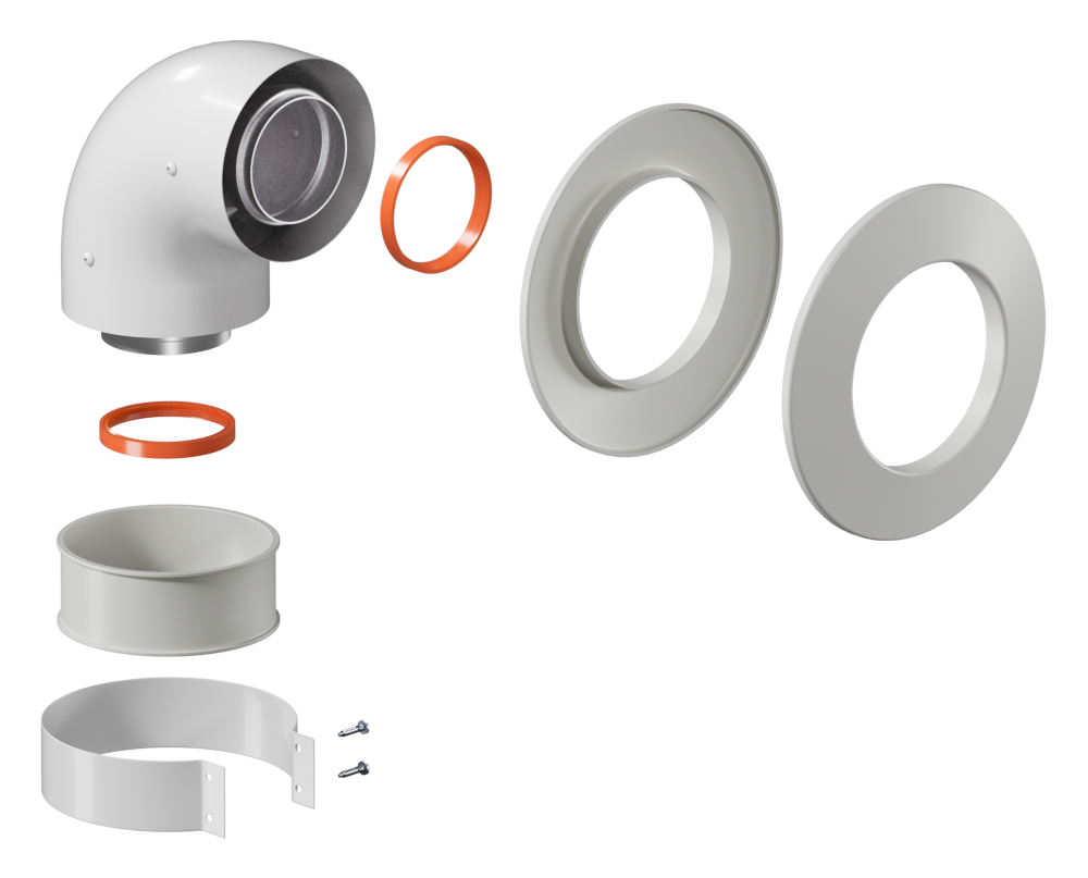 Отвод коаксиальный 60/100 (Baxi (кроме ECO Nova/Classic), Viessmann, Kiturami, Mizudo, Beretta, Wolf и др.) хомут в комплекте