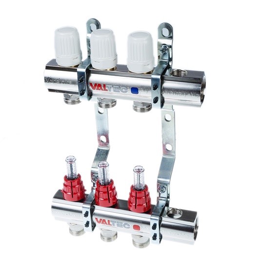 Коллекторная группа 1"х3 вых. Евроконус 3/4" нерж. со встр. расх. VALTEC- IVAR