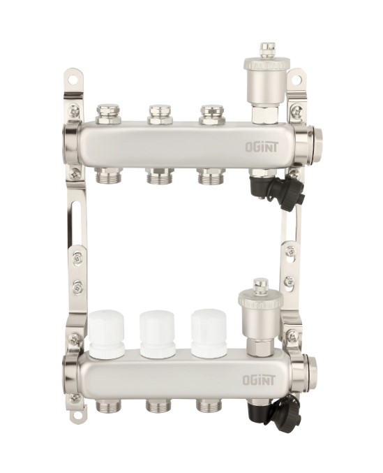 Коллекторная группа 1"х4 вых. Евроконус 3/4" без расходомеров, автомат. воздухоотвод Ogint (нерж. сталь)