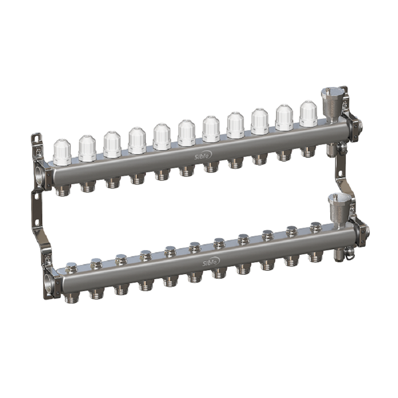 Коллекторная группа 1"х11 вых. Евроконус 3/4" без расходомеров, автомат. воздухоотвод Sibio (нерж. сталь)