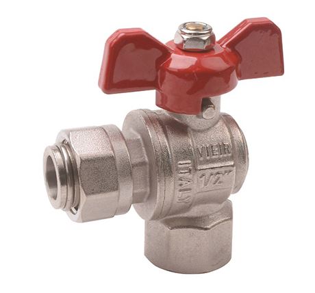 Кран шаровой угловой с накидной гайкой 1/2'' ВН-ВН бабочка ViEiR