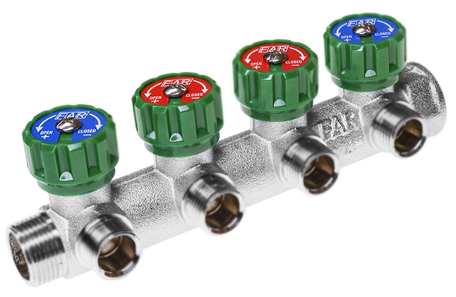 Коллектор с регул. вентилями 1"х4 вых. Евроконус 3/4 вн-нр MultiFAR