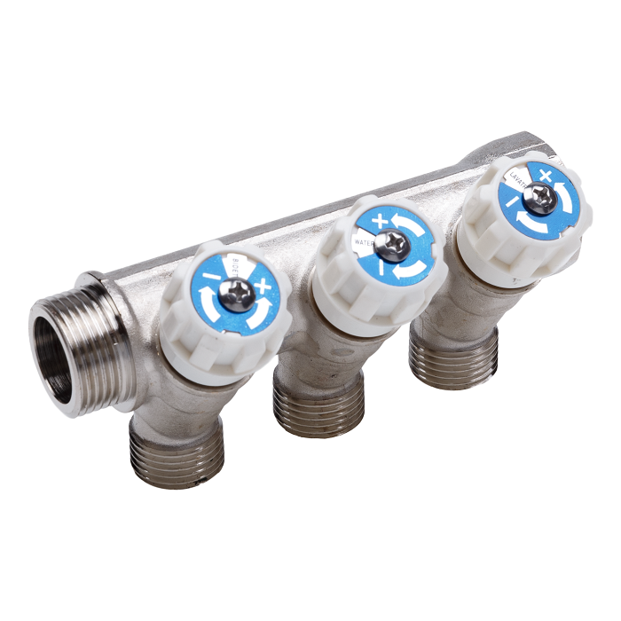 Коллектор с регул. вентилями, 3/4х2выхода 1/2" нар. AQUALINK