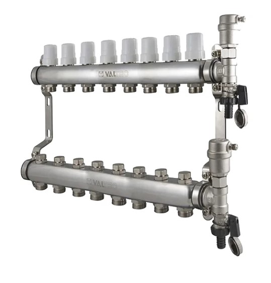 Коллекторная группа нерж.1"х8 вых. Евроконус 3/4" VALTEC